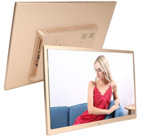 15,2 Zoll Digitalfotorahmen, Ultradünner Digitaler Bilderrahmen mit Einer Auflösung von 1280 X 800, MP3 MP4 Filmplayer, Gold für Wecker, Kalender und Haltepunktwiedergabe