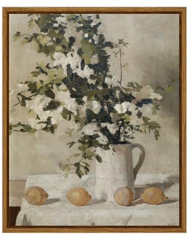 VIYYIEA Vintage-Blumen-Wandkunst, Blumen und Zitronen Paingtings Dekor, ästhetisch, gerahmter Leinwanddruck, Kunstwerk, Bauernhof, Stillleben, Wandbilder für Schlafzimmer, Wohnzimmer, 22,9 x 27,9 cm