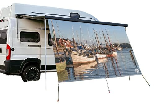 CAMPIDOO Textil Sonnensegel Hafen | Höhe 200cm | hochwertiger Fotodruck inkl. Keder-Befestigung | Markisen-Vorderwand - Länge/Keder: 200cm / 5 mm