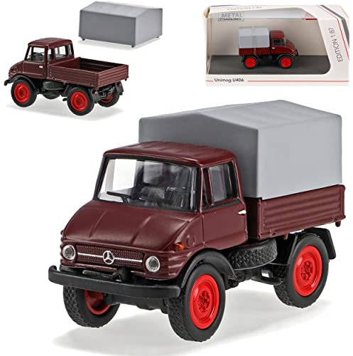 Mercedes-B Unimog Pritsche mit Abnehmbarer Plane U406 Rot Braun 1963-1989 LKW Truck H0 1/87 Schuco Modell Auto Modell Auto