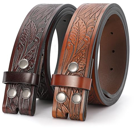 SANSTHS 2 Pack Western Gürtel für Herren und Damen Ohne Schnalle - Cowboy Leder Riemen für Jeans, Braun & Kaffee