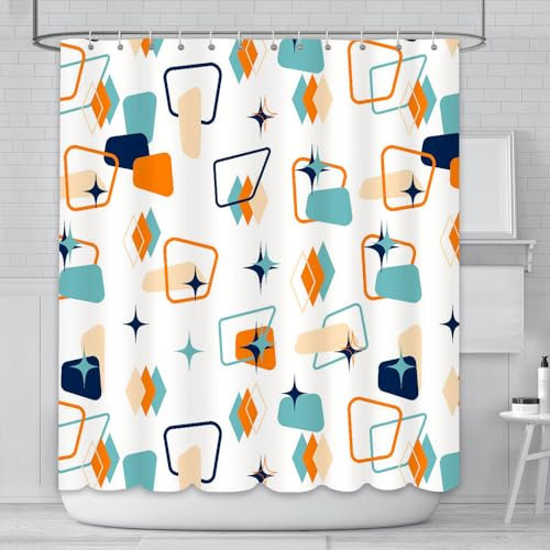 AIBIIN Rideau de douche 180 x 180 cm rétro abstrait géométrique espace classique années 1950 1960 motif emblématique moderne décoration d'intérieur durable en polyester imperméable avec 12 crochets