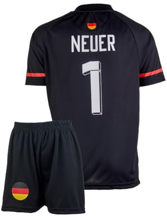 Mefstone Deutschland Neuer Kinder Trikot für Kinder, 2024 Football, Komm mit Shorts (Schwarz,neu,152)