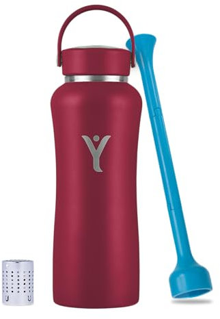 DYLN Hydrogen Water Bottle | Create Hydrating Alkaline Hydrogen-Rich Water Up to 9 pH | Vacuum Insulated Stainless Steel Water Bottle | Keeps Water Cold for 24 Hours | 40 oz, Crimson Red