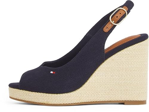 Tommy Hilfiger Espadrilles Compensées Femme Flag High Slingback à Bride Cheville, Bleu (Space Blue), 39