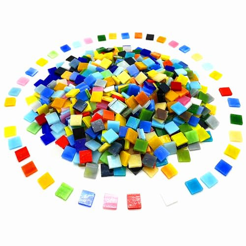 500G DIY Glass Mosaic Tiles, Assorted Colors Stained Glass Handmade Crafts, Decorations for Home, Kitchen,Bathroom Mosaic Projects, Easy for Beginners, 0.4 * 0.4 in (Mix Color, Square)