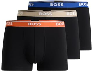 BOSS Mens Trunk 3P Power Three-Pack of Stretch-Cotton Trunks with Logo waistbands