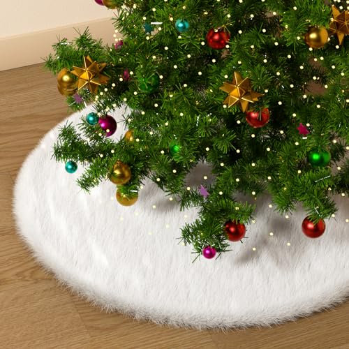 Weihnachtsbaum Decke Weiß, 90cm Weihnachtsbaum Rock Weißer Plüsch Rund Christbaumdecke, Weihnachtsbaumdecke Christbaumständer Röcke Ornaments für Weihnachtsdekoration Dekorationen