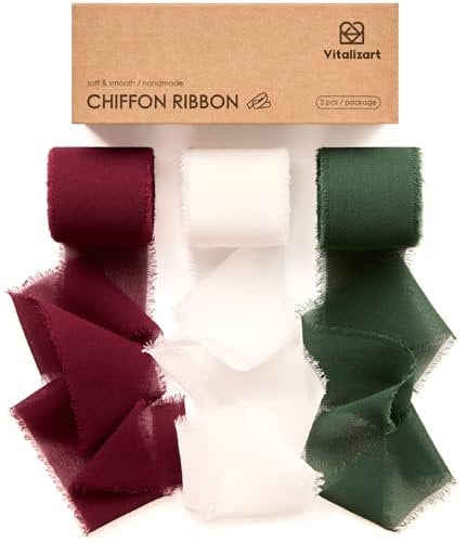 Vitalizart Schleifenband Rot & Grün & Weiß 3,8 cm x 19,2 m Geschenkband Breit Nackt Hochzeit Chiffonband Stoffband für Hochzeitseinladungen, Brautsträuße, Geschenke, Verpackungen, DIY-Kunsthandwerk