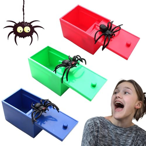 LILELIG 3 Stück Spider Prank Box,Spinne in Der Box,Spider Scare Prank Box,Holzkiste Spielzeug-Streich,Spinne Aus Der Box,Spider Prank Toy Geeignet für Partygeschenke für Kinder Und Erwachsene