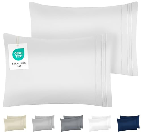 Dreamzie Fundas de Almohada (Juego de 2) - Almohadas 40x60 cm, Blanco, Microfibra con Motivo Bordado - Fundas de Cojines Oeko-Tex Suaves y de Calidad