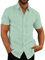 Rodawu Mens Linen Shirts Cotton Short Sleeved Shirts Regular Fit Casual Summer Shirts Lightweight Beach Shirt Green Shirts M
