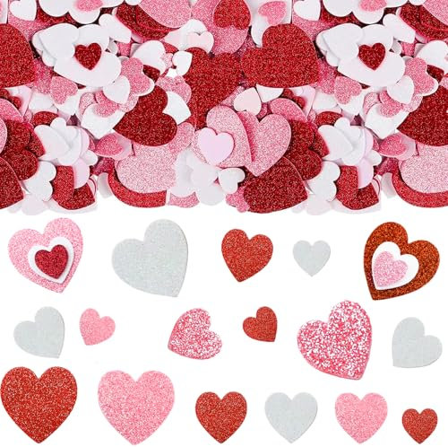 ParPix Glitzer Herz Sticker Moosgummi Selbstklebend,200 Stk Schaumstoff Herz Konfetti Groß,Hochzeit Streudeko Herzen Rot, Herzchen Tischdeko für Geburtstag,Goldene Hochzeit, Valentinstag,Hochzeitsdeko