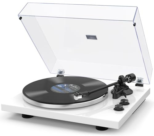 SeeYing Plattenspieler mit Riemenantrieb Bluetooth Vinyl-Schallplattenspieler 33 oder 45 U/min mit Phono Vorverstärker Magnetkartusche und Gegengewicht Drahtlose Ausgangskonnektivität