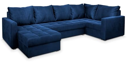 Masseno Ecksofa LORIVO R-S mit Schlaffunktion U-Form, Sofa mit Bettkasten, Wohnzimmersofa, Couch, Soffa, Bettsofa, Couchgarnitur- Blau, Kronos 09