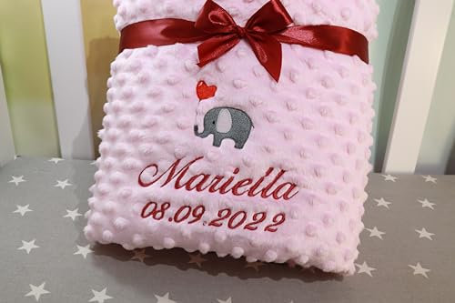 ★ Babydecke mit Namen und Motiv Bestickt ★ 75x100 cm ★ Baumwolle ★ Füllung ★personalisiert (Hellrosa - Herzen, 75 x 100 cm)