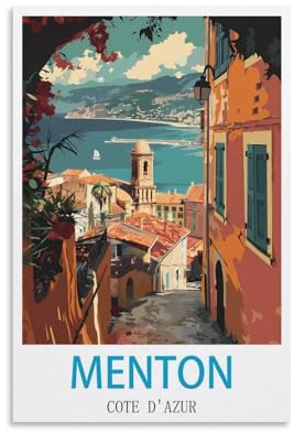 XLLYXYGJQ Menton Côte D'azur Vintage-Reiseposter, 30 x 45 cm, Leinwand-Kunstdruck, Kunstwerk, Gemälde, Bild für Heimdekoration, Wohnzimmer, Büro, Schlafzimmer