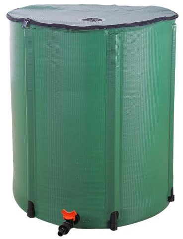 Bonnlo Récupérateur d’Eau Pliable 250 litres |Baril,Réservoir d’Eau de Pluie pour Jardin et Nettoyage,Étanches et Faciles à Ranger，avec Robinet et Filtre Inclus[Vert] (250L)