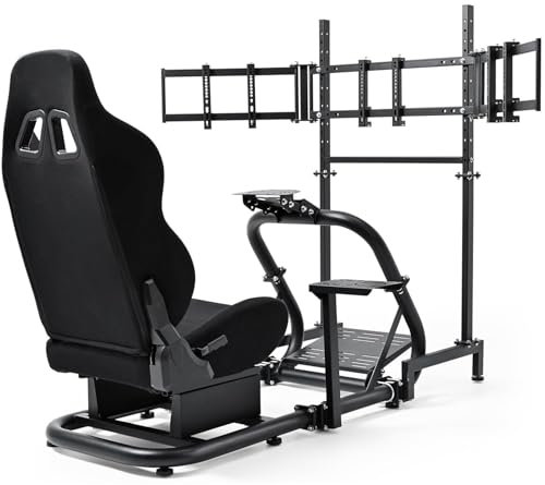 Dardoo Racing Simulator Cockpit with Triple Monitor Stand and Black Seat Compatible with Logitech/Thrustmaster/Fanatec G29 G920 G923 T300RS CSL-DD, No Steering Wheel,Pedal,Handbrake