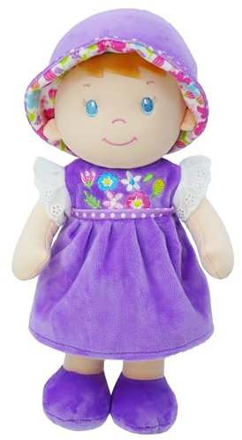 Lullaberry 30 cm Kuschelpuppe Laura – Weiche Baby Stoffpuppe Geschenk für 1–3-Jährige – Lila Kleid