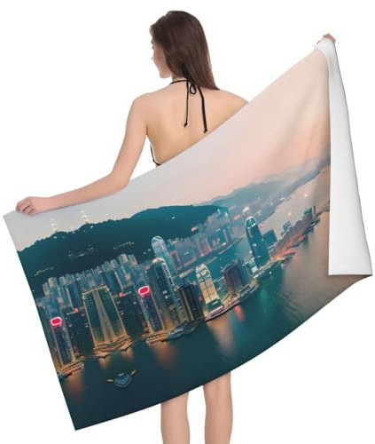 pvinnk Toalla con estampado de Hong Kong, regalo para adultos, toalla de baño de gran tamaño, 52 x 32 pulgadas, suave, altamente absorbente, de secado rápido