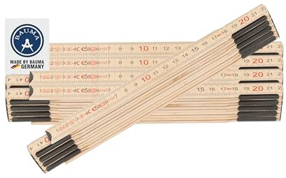 BAUMA® Zollstock 2 Meter Natur [5er-Set] – Robust & präzise für vielseitige Messungen – Gliedermaßstab aus Glasbirkenholz mit Duplex-Skalierung – Made in DE