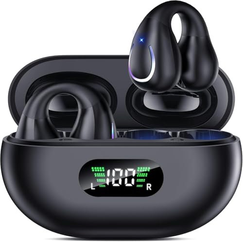 CoolJumper Auriculares conduccion osea-Auriculares Inalámbricos Bluetooth 5.3 HiFi Estéreo, 36h Autonomía, 4 Micrófonos HD, Pantalla LED Dual, IP7 Impermeable,para Running/Gimnasio