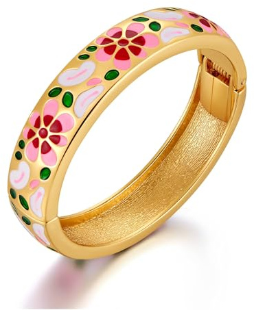 TOVABA Damen Armreif Gold Mit Blumen – Emaille Design, Hautfreundlich, Kein Verblassen, Farbenfroher Modeschmuck Für Frauen, Stilvolles Accessoire Für Alltag & Freizeit