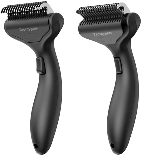 Taomypets Self Cleaning Grooming Rake Brush for Shedding Gently Removes Loose Undercoat Mats Tangled Deshedding Grooming Tool for Dogs Cats Extra Wide (Black)