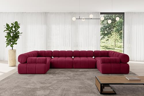 ALTDECOR Modulares Sofa Ecksofa in U-Form Corner modular Sofa Eckcouch Couch Wohnlandschaft Cauchsofa Polstersofa Birno-U2-380x190x70 cm Bordeauxrot