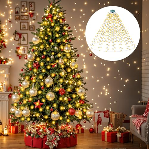 FZIFZI Christmas Tree Lights, 2M x 16 Lines 400LED Xmas Tree Lights Mains Powered Christmas Lights Indoor, 8 Modes Plug in Warm White Fairy Light for Tree Decorations Indoor Outdoor
