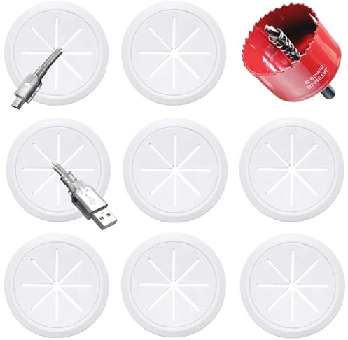 8 Pack TV Cord Hider for Wall Mounted TV, 2-3/8(60mm Hole) Wire Hider in Wall Cable Management Kit, Includes 8 Pass Throughs and 1 Hole Saw Drill Attachment Easy to Install