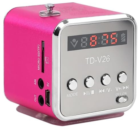Hipipooo Mini Haut-Parleur TD-V26 | Radio FM Stéréo & Lecteur MP3 Portable | Batterie Rechargeable, Compatible Carte SD/TF et USB, pour Usage Quotidien et Extérieur (Rose)