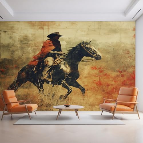 Générique Papier Peint Panoramique Cowboy, Papier Peint Western Vintage 250 x 175 cm, Photo Décoration Murale, Papiers Peints Intissé Décoration Murale Salon Chambre D36