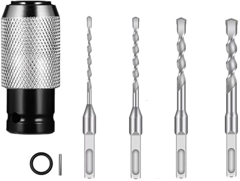 Bohrhammeradapter mit Schlagbohrer-Set, 5-teiliger multifunktionaler Elektrohammer-Bohrkonverter mit Adapter und 4 Hammerbits, Schnellwechseladapter-Konverter für Bohrer, Schraubenschlüssel (1)