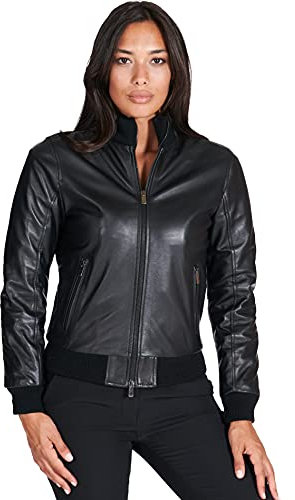 D'Arienzo Bomber Pelle Nera Donna Giacca Vintage Vera Pelle Made in Italy G155 Nero/XL