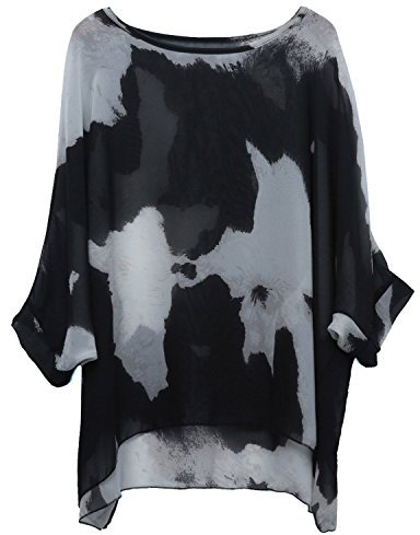 OUKIN Womens Bohemian Floral Batwing Sleeve Plus Chiffon Oversize Loose Off Shoulder Blouse Tops (NStyle 3)