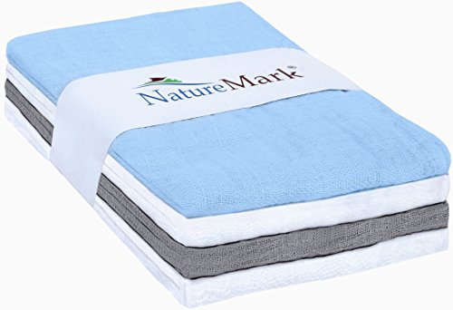 NatureMark® 4er Pack Mulltücher | Mullwindeln | Stoffwindeln | Spucktücher ca. 70x70 cm, 100% Baumwolle, Musselin, versch. FARBKOMBIS, schadstoffgeprüft Öko-Tex, PREMIUM QUALITÄT