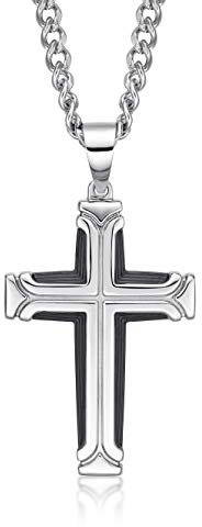 Diamond Treats Edelstahl Herren Kreuz Anhänger Halskette mit schwarzer IP-Beschichtung, polierte Edelstahl-Kreuz-Halskette für Männer und Teenager Jungen, stilvolle Kette und Anhänger für Männer mit