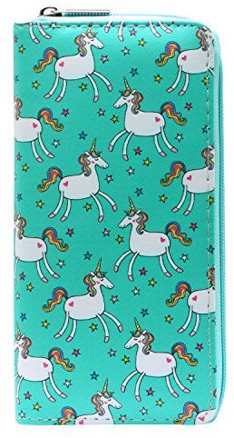 DonDon Porte-Monnaie Portefeuille pour Femme ou Petite Fille avec Fermeture à glissière Licornes et étoiles