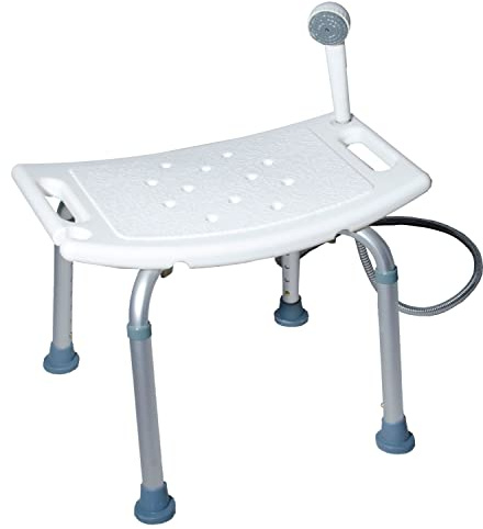 CYMAM – Silla de Baño y Taburete de Ducha con Soporte para Ducha de Mano | Altura regulable, patas antideslizantes y montaje sin herramientas; asiento con desagües para adultos y personas mayores
