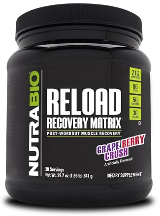 NutraBio Reload - Powerful Muscular Recovery Formula - Post-Workout Supplement - 3G Creatine - 8G BCAAs - 5G Glutamine - 30 Servings, Grape Berry Crush