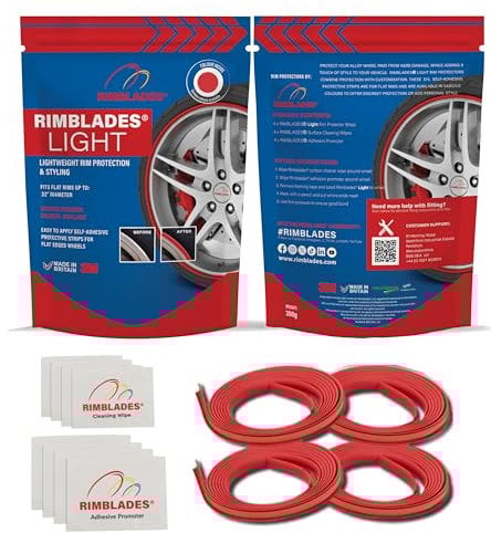 Rimblades Light Red Alloy Wheel Protectors - Fits Up to 22” x 4 Wheels | For Flat Edge Wheels | 8 Colour Options | Easy DIY Fit | Car Exterior Accessory