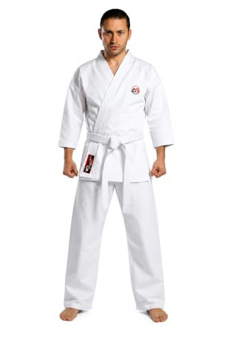 Karate Suit Uniform Gi Kit with Belt by Athletics Gear | Polyester Cotton Blend, Light Weight, for Kids, Men & Women (White, 00/120 cm)