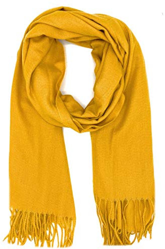frFASHION YOU WANT Schal Damen Warm Herbst unifarben Baumwolle mit quasten/ansen, Farben Einfarbig & Kariert Pashmina xl Schals Stola MEHRWEG (senfgelb)