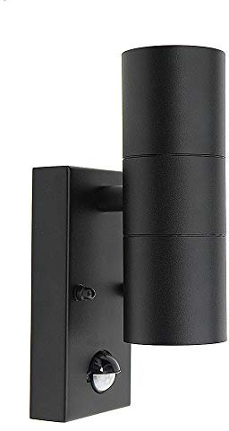 Hochwertige moderne Edelstahl-Außen-Wand-Leuchte-Lampe Bornholm 2S mit Sensor und Bewegungsmelder, schwarz, Up-/Down-Light, GU10 x 2 à max. 35W (nicht inkl.) IP44 (2-flammig)