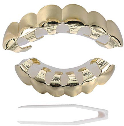 Milisten Goldene Hip Hop Vampirzähne Grills Ober- und Untergesichtsmund Vampirzähne für Ihre Zähne, Hip-Hop-Schmuck, Partygeschenke