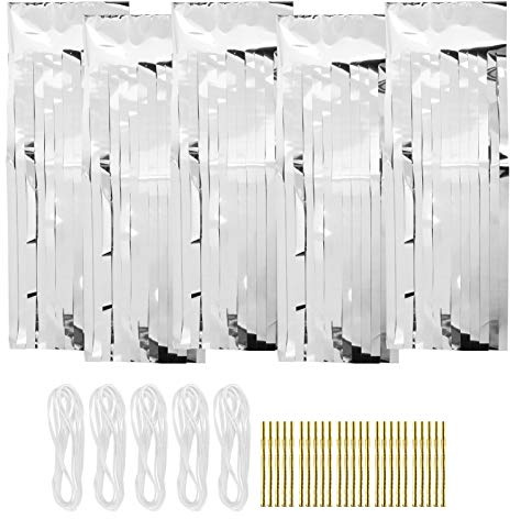 Fydun 25 Stück Quaste Girlande Shiny Tissue Quasten Banner Dekoration für Geburtstag Hochzeit Brautdusche Party Wandbehang Dekor(Silber)