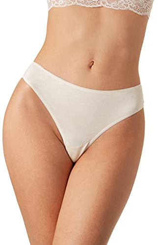 Yenita Bambus Damen Unterwäsche, String Tanga mit Spitze hinten, Champagner, Gr. XL