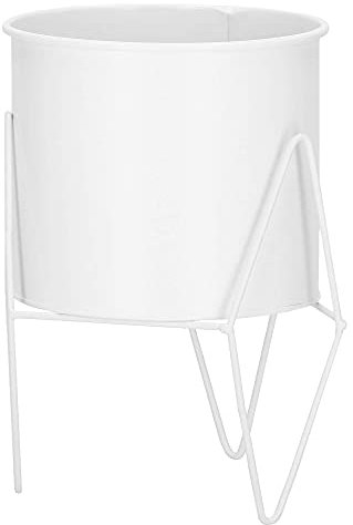 SPRINGOS Soporte para flores con 3 patas de metal roto con macetero, altura 22 cm (22 cm, blanco)